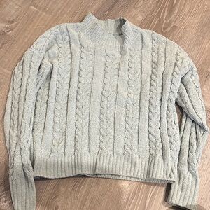 Hippie Rose Cable Knit Sweater in Light Gray/Green